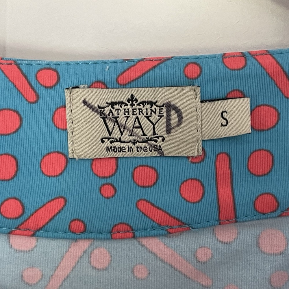 Katherine Way Sleeveless Blue Dress Small Stretch Coral Star Print - Picture 2 of 5